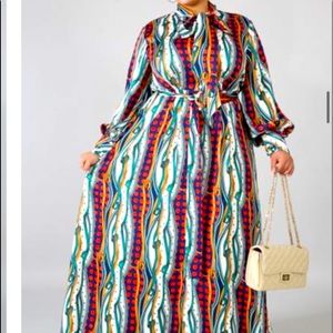 AMAZING PATTERN BOW TIE MAXI DRESS